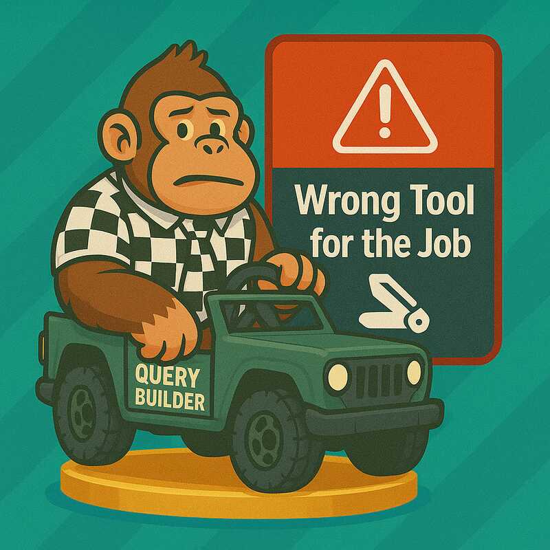 gorilla with tie in off-road suv with no doors; with 'query builder'